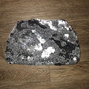 Silver sequined makeup bag